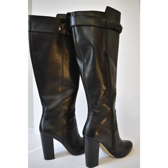 Saks Fifth Avenue Black Tall Boots Size 7M Leather Zipper Ribbon - Picture 12 of 13